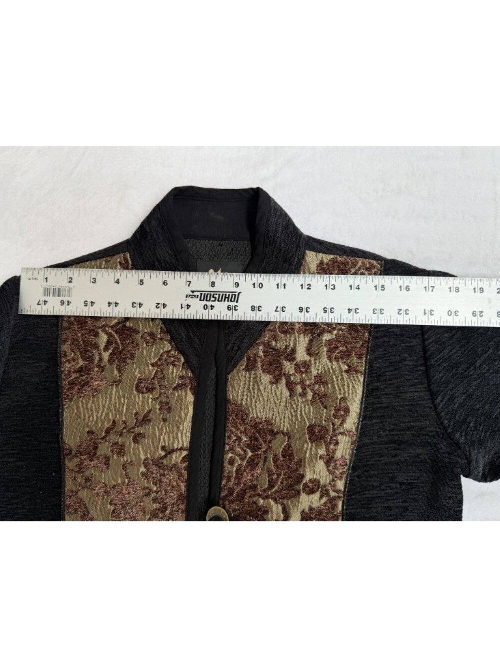 A La Mode Vintage Black Brocade Panel Cropped Jacket Made in USA Size Medium - Picture 6 of 10